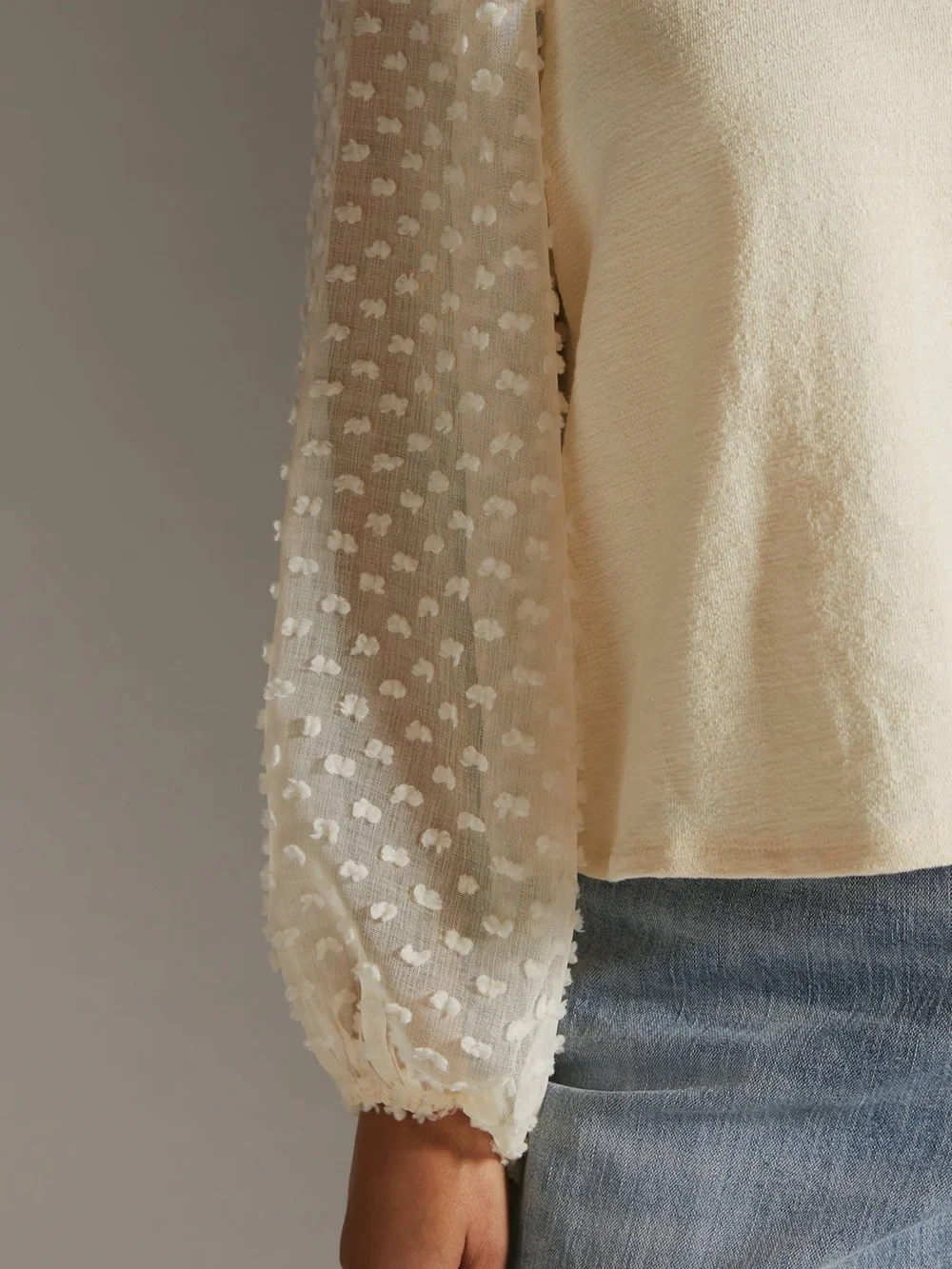 Anthropologie Maeve Textured-Sleeve Top Sz Large